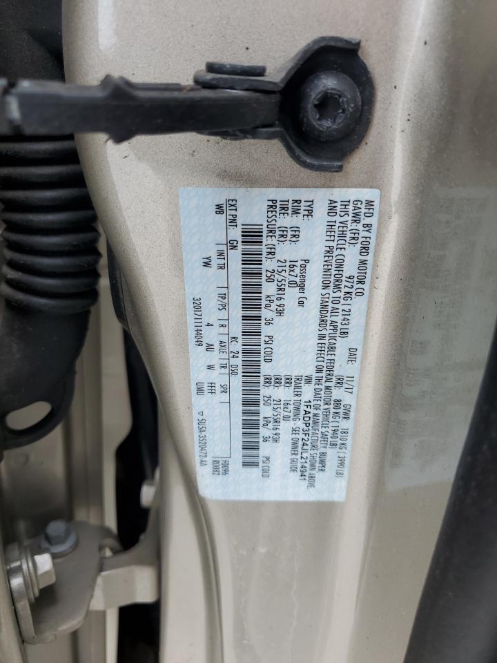 2018 Ford Focus VIN 1FADP3F24JL214941 Copart auction photo, water/flood damage thumbnail 14