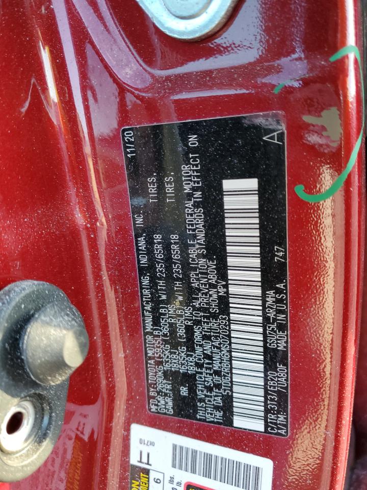 2021 Toyota Highlander VIN 5TDGZRBH6MS070293 Copart auction photo, side damage thumbnail 14