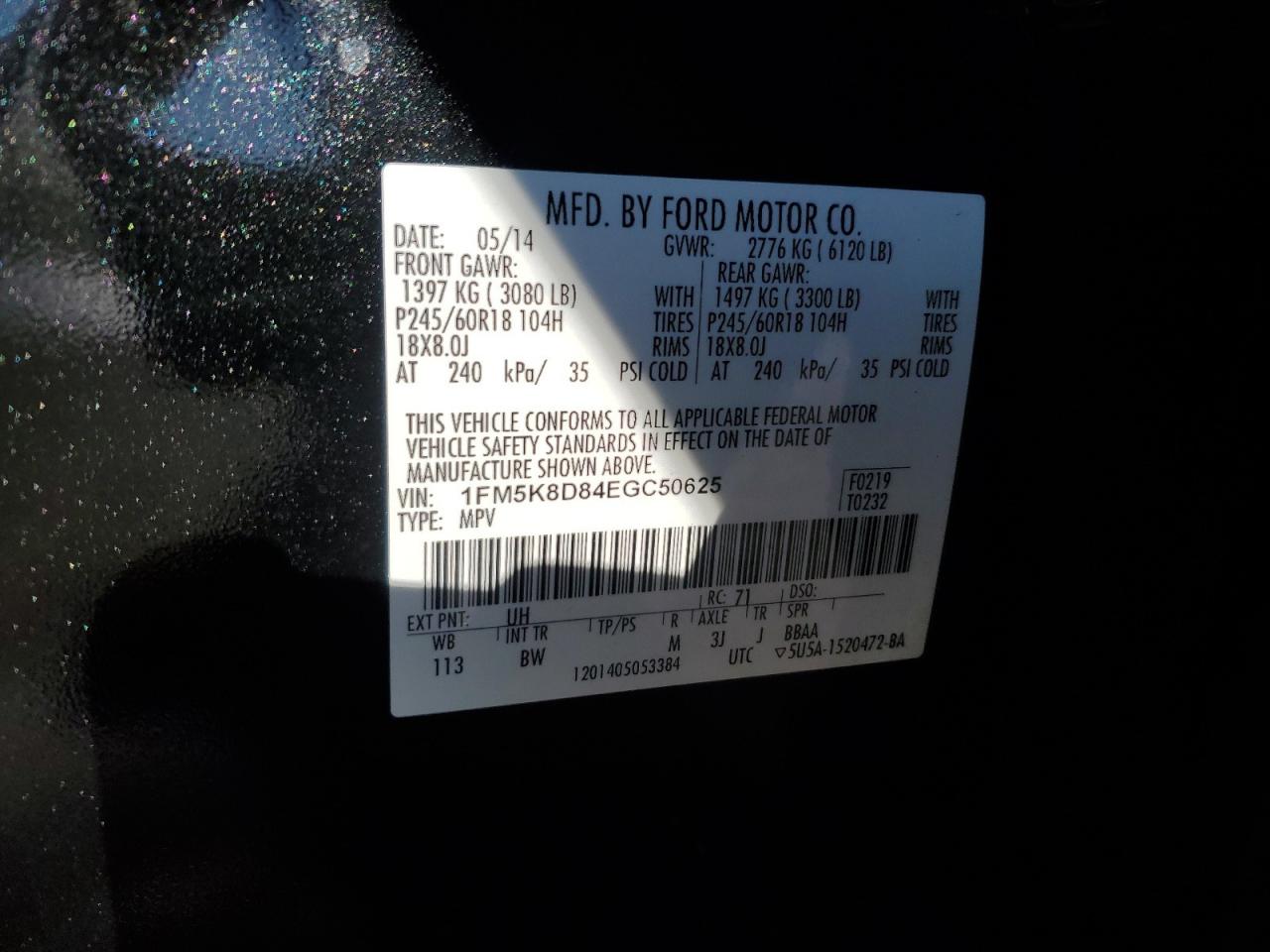 2014 Ford Explorer VIN 1FM5K8D84EGC50625 Copart auction photo, front end / side damage thumbnail 14