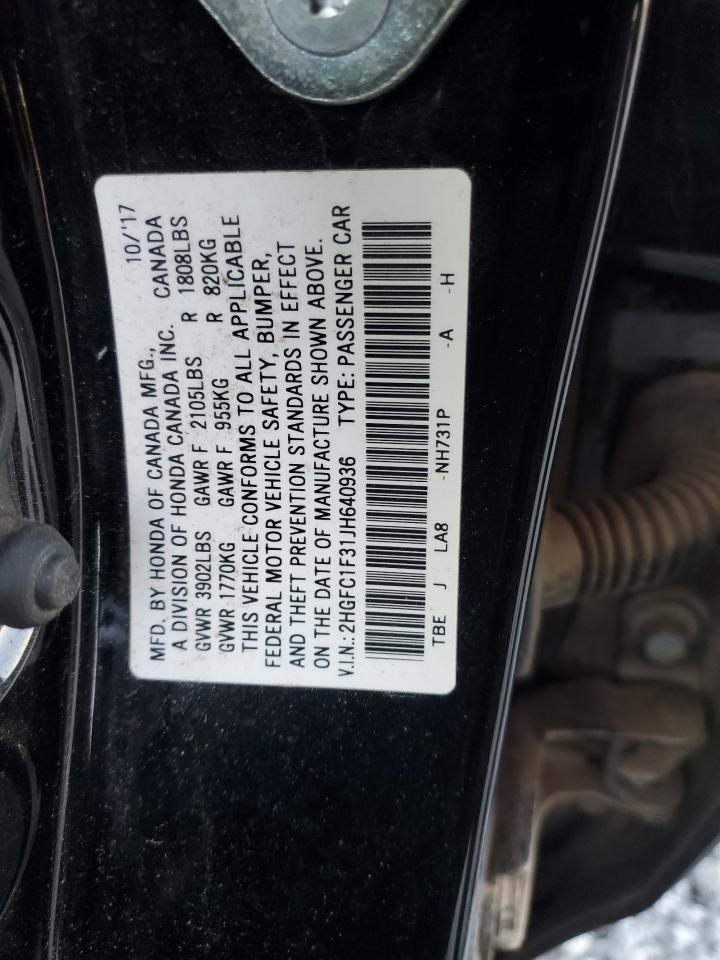 2018 Honda Civic VIN 2HGFC1F31JH640936 Copart auction photo, all over damage thumbnail 12