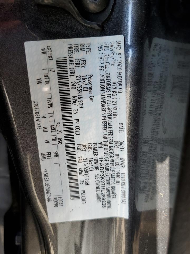 2017 Ford Focus VIN 1FADP3K27HL289228 Copart auction photo, side / front end damage thumbnail 14
