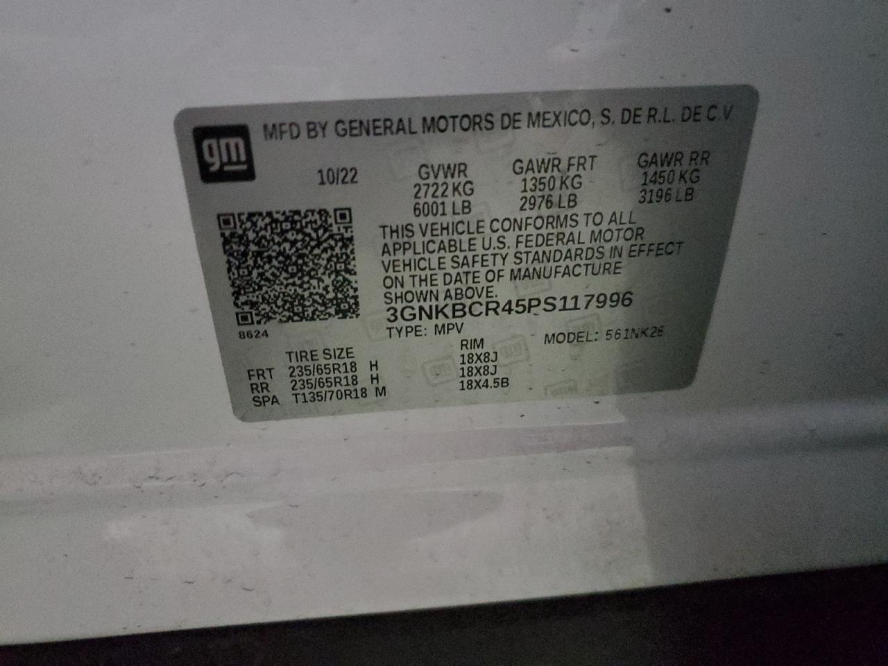 2023 Chevrolet Blazer VIN 3GNKBCR45PS117996 Copart auction photo, front end damage thumbnail 14