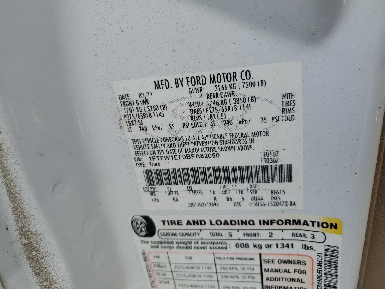 2011 Ford F-150 VIN 1FTFW1EF0BFA82050 Copart auction photo, undercarriage damage thumbnail 14