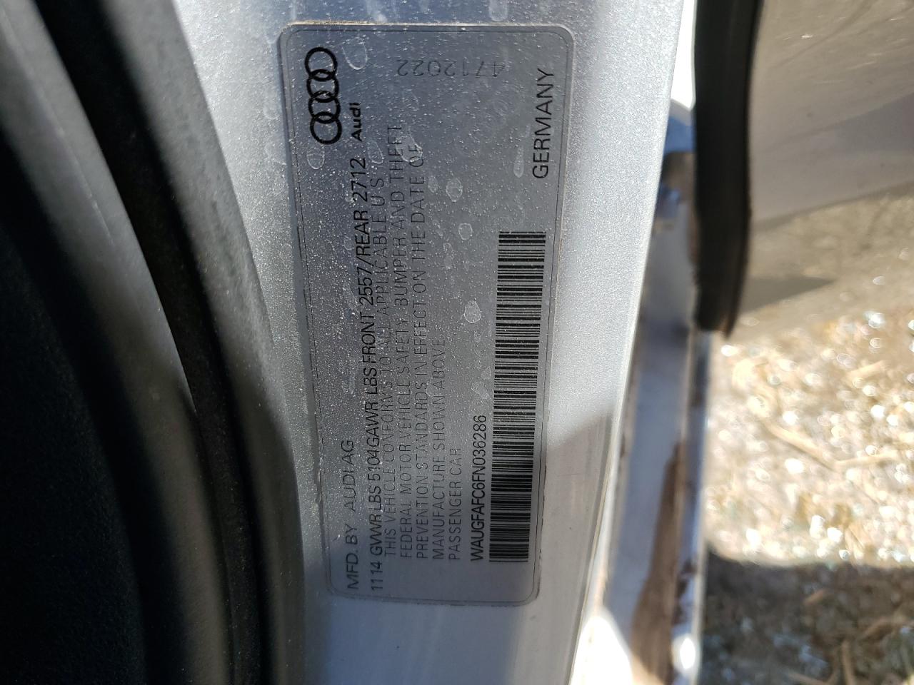 2015 Audi A6 VIN WAUGFAFC6FN036286 Copart auction photo, water/flood damage thumbnail 14