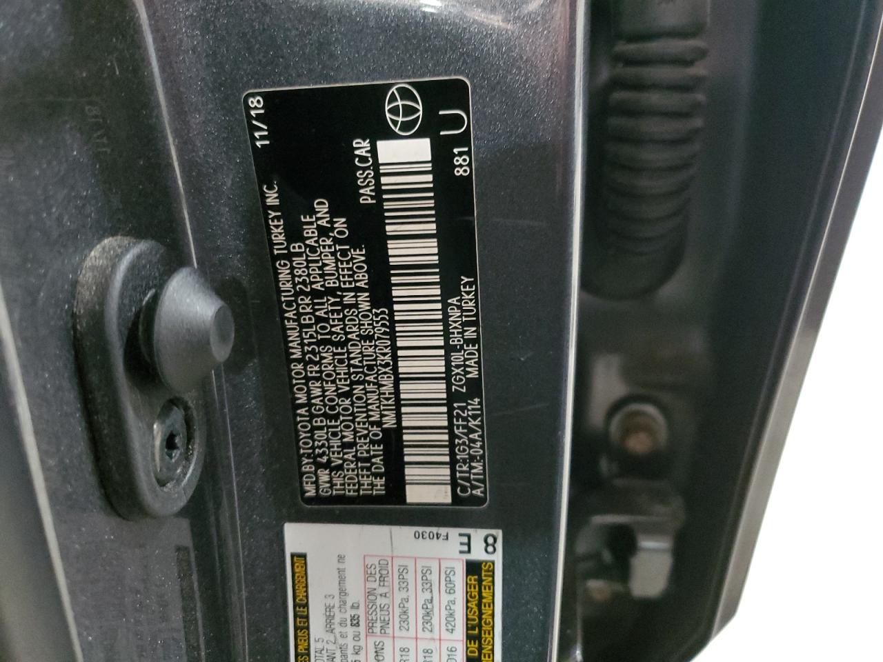 2019 Toyota C-HR VIN NMTKHMBX3KR079553 Copart auction photo, front end damage thumbnail 13