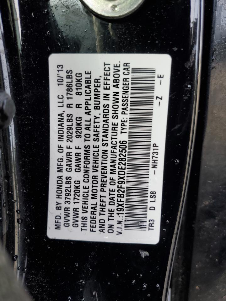 2013 Honda Civic VIN 19XFB2F9XDE282506 Copart auction photo, front end / rear end damage thumbnail 12