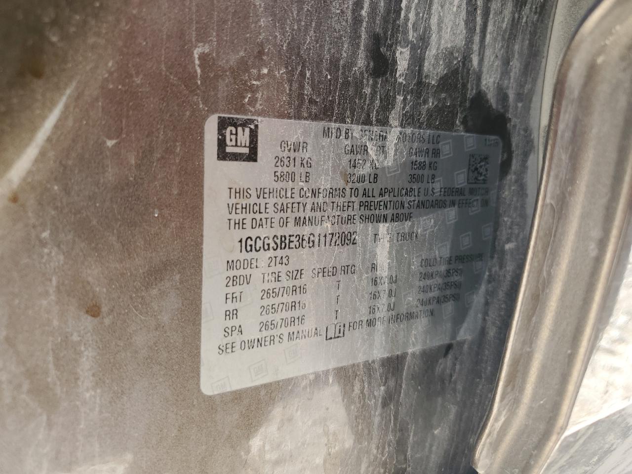 2016 Chevrolet Colorado VIN 1GCGSBE36G1172092 Copart auction photo, all over damage thumbnail 12