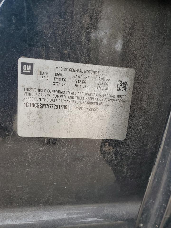 2016 Chevrolet Cruze VIN 1G1BC5SM7G7291586 Copart auction photo, rear end / side damage thumbnail 12
