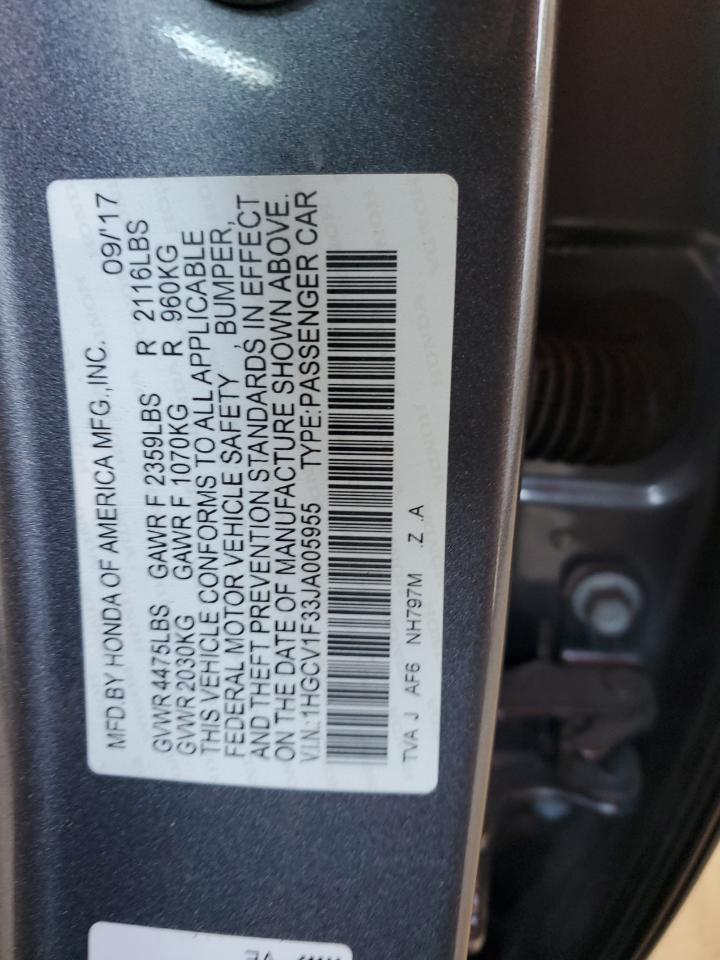 2018 Honda Accord VIN 1HGCV1F33JA005955 Copart auction photo, rear end / minor dent/scratches damage thumbnail 12