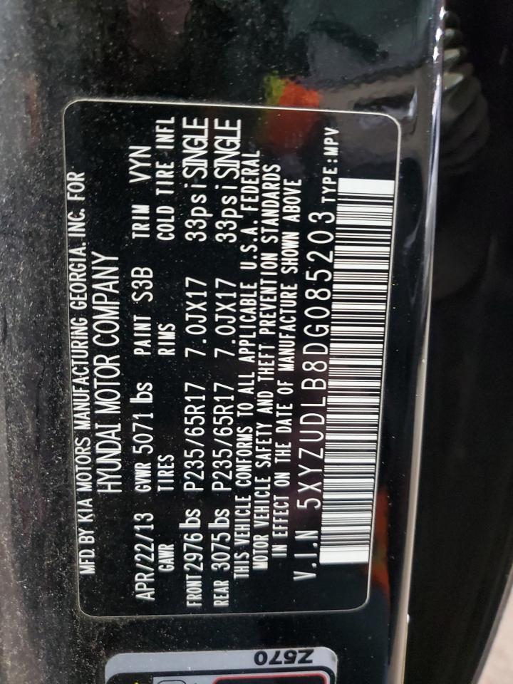 2013 Hyundai Santa Fe VIN 5XYZUDLB8DG085203 Copart auction photo, side damage thumbnail 13