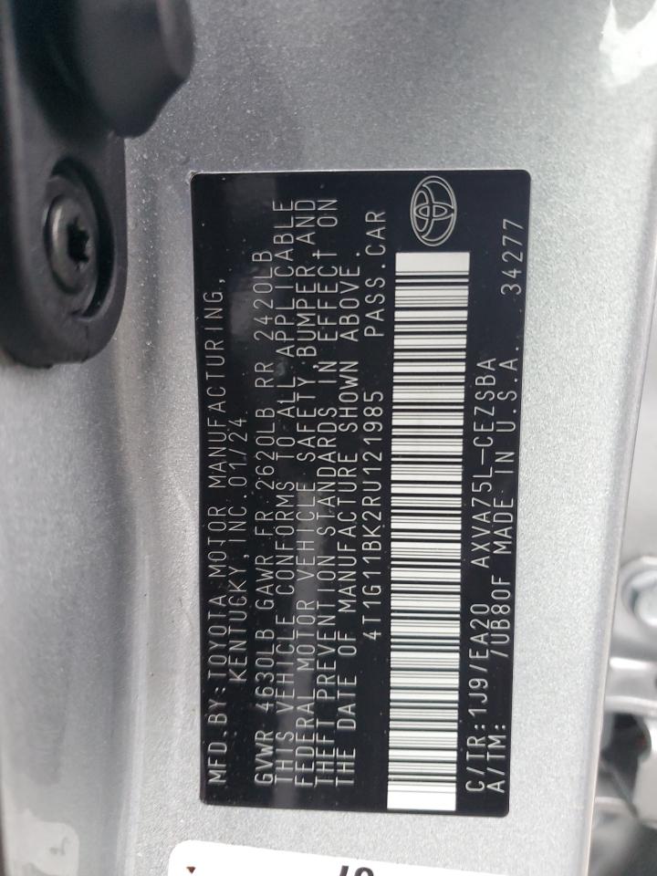 2024 Toyota Camry VIN 4T1G11BK2RU121985 Copart auction photo, front end damage thumbnail 12