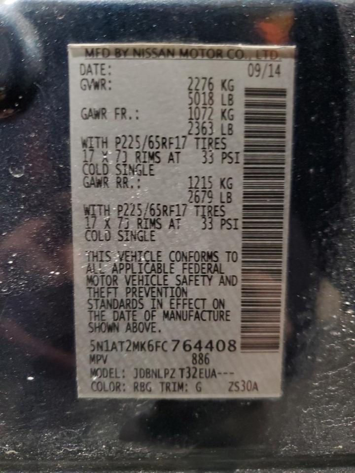 2015 Nissan Rogue VIN 5N1AT2MK6FC764408 Copart auction photo, front end damage thumbnail 12