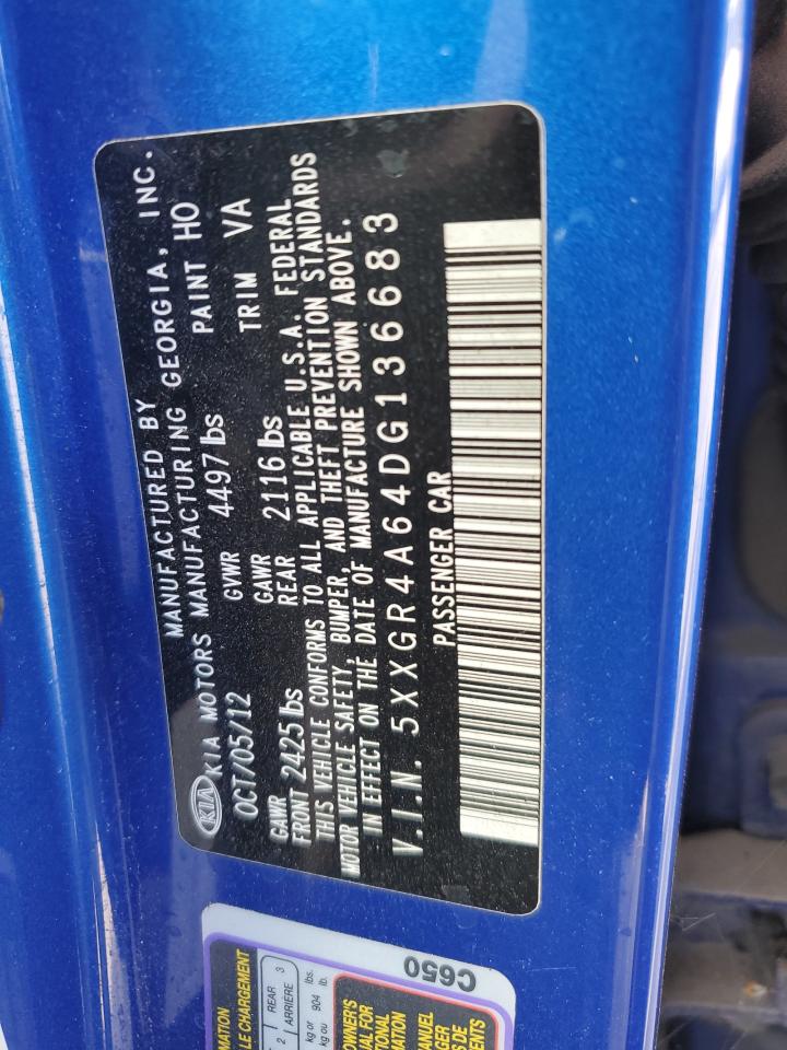 2013 KIA Optima VIN 5XXGR4A64DG136683 Copart auction photo, burn damage thumbnail 13