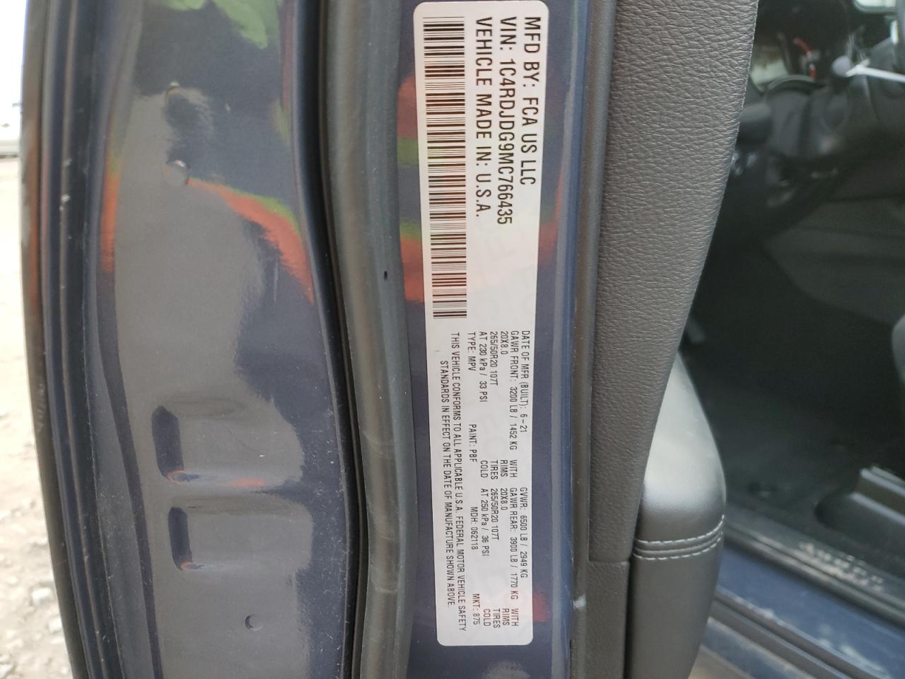 2021 Dodge Durango VIN 1C4RDJDG9MC766435 Copart auction photo, front end damage thumbnail 15