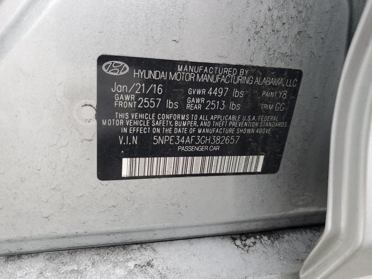2016 Hyundai Sonata VIN 5NPE34AF3GH382657 Copart auction photo, rear end damage thumbnail 12