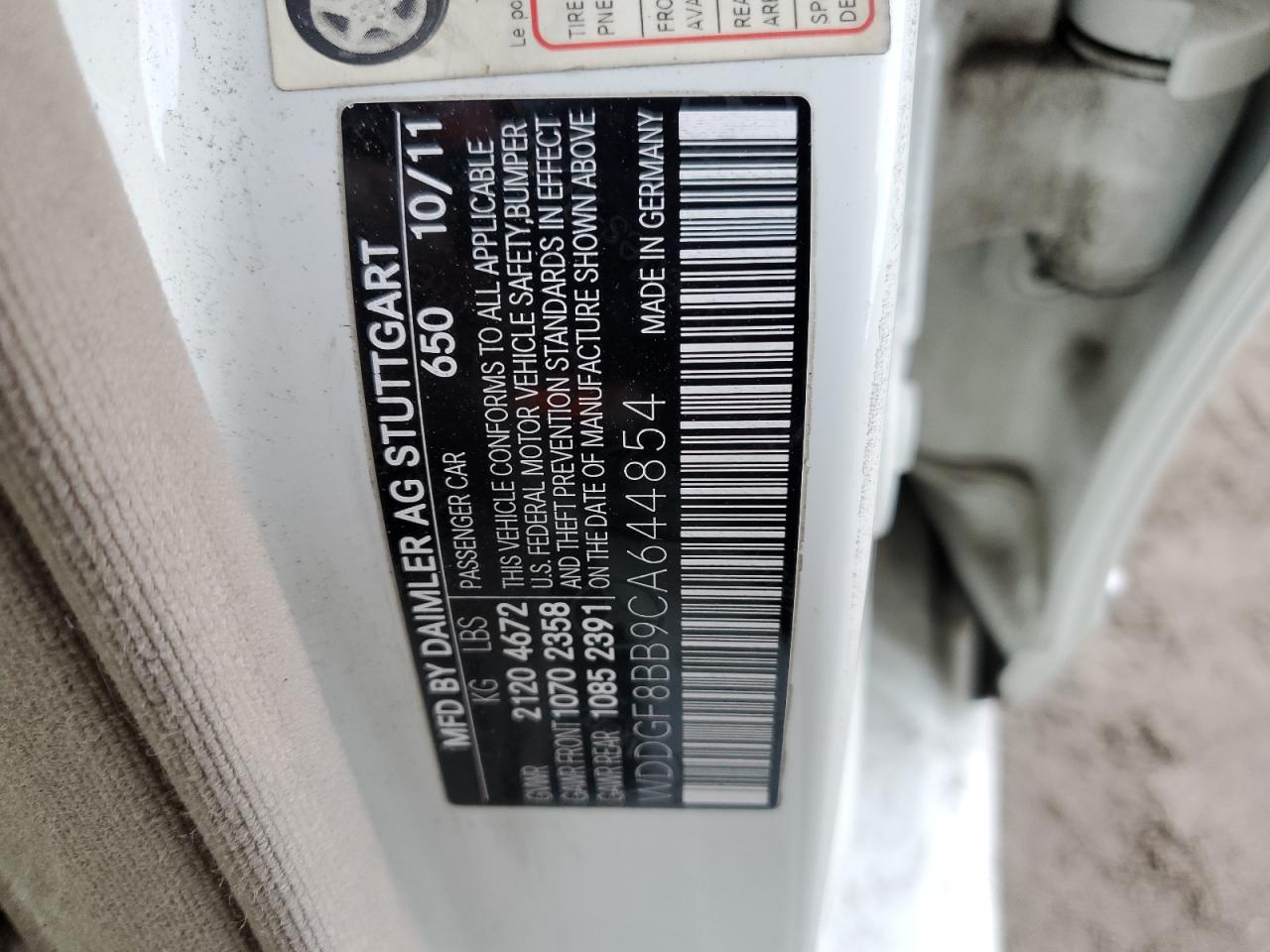2012 Mercedes-Benz C-klasse VIN WDDGF8BB9CA644854 Copart auction photo, front end / side damage thumbnail 12