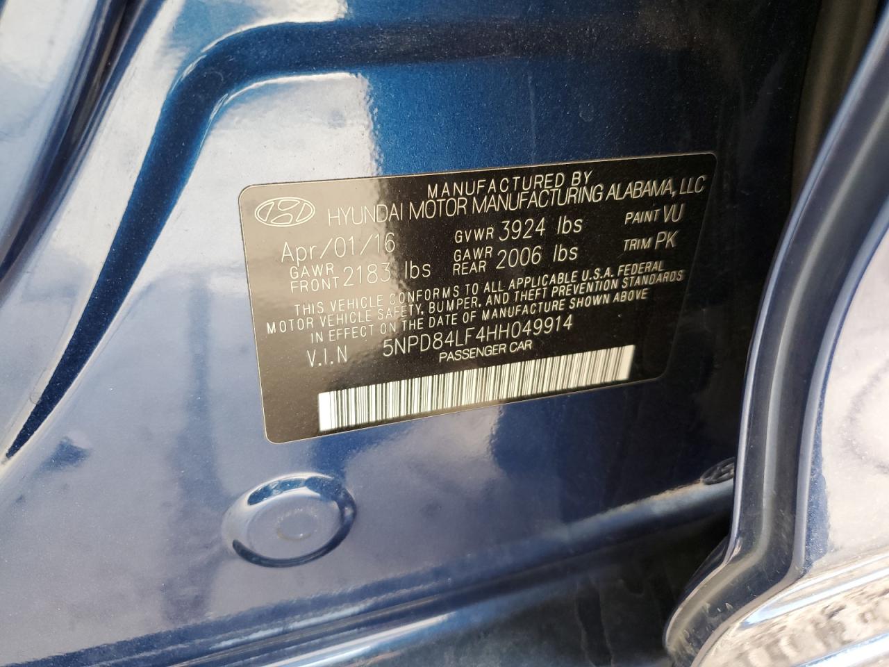 2017 Hyundai Elantra VIN 5NPD84LF4HH049914 Copart auction photo, rear end / side damage thumbnail 13