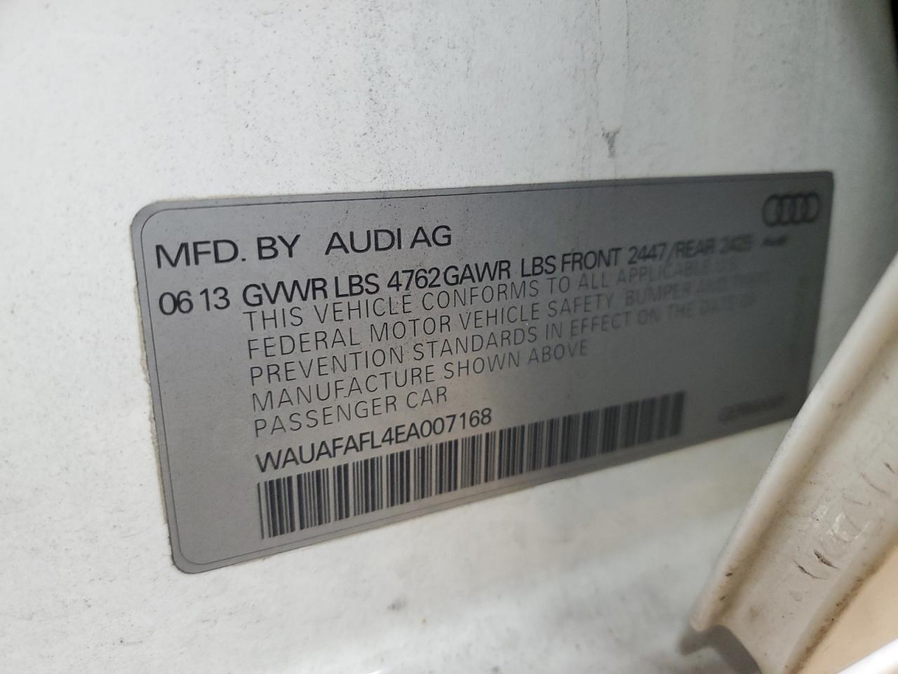 2014 Audi A4 VIN WAUAFAFL4EA007168 Copart auction photo, mechanical damage thumbnail 12
