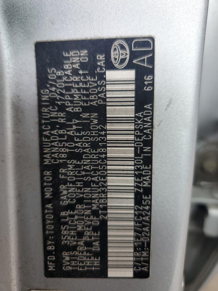 2005 Toyota Corolla VIN 2T1BR32E05C481342 Copart auction photo, front end damage thumbnail 12