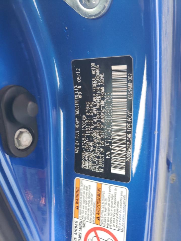 2013 Subaru BRZ VIN JF1ZCAC16D2601793 Copart auction photo, front end / side damage thumbnail 14