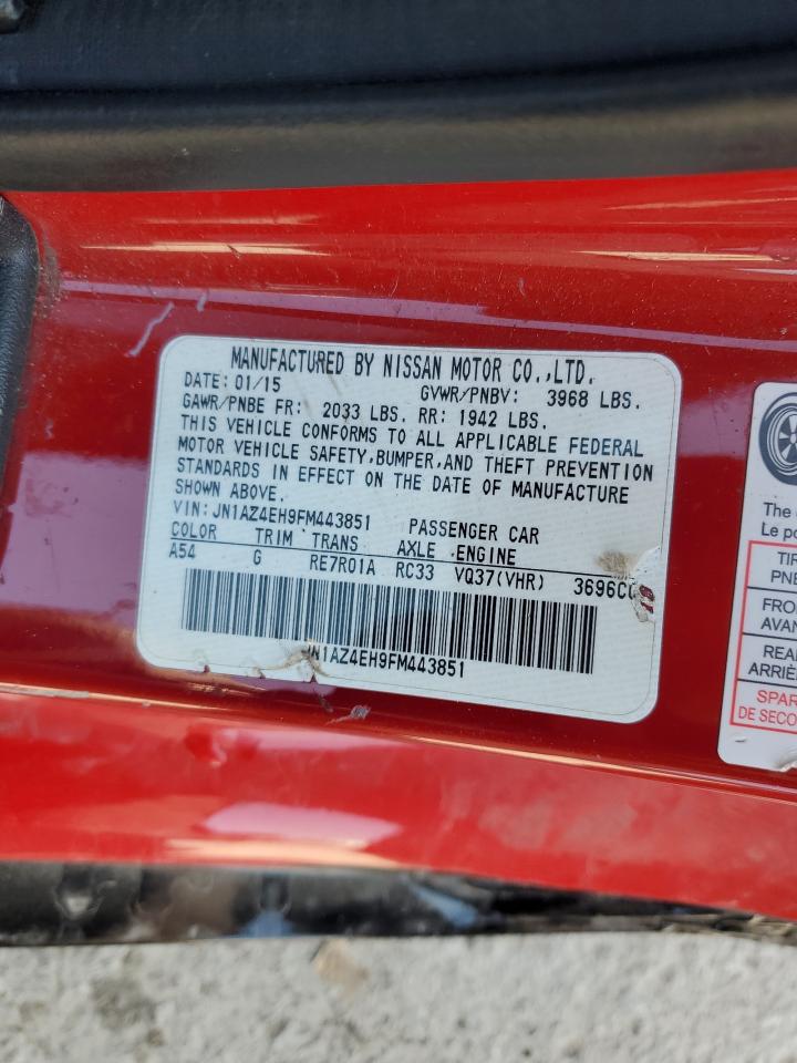 2015 Nissan 370Z VIN JN1AZ4EH9FM443851 Copart auction photo, all over damage thumbnail 14