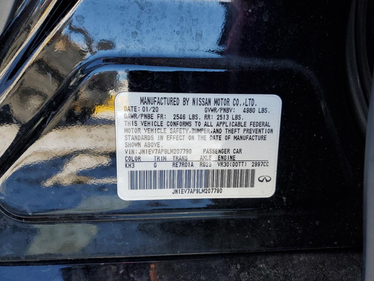 2020 Infiniti Q50 VIN JN1EV7AP9LM207790 Copart auction photo, front end damage thumbnail 14