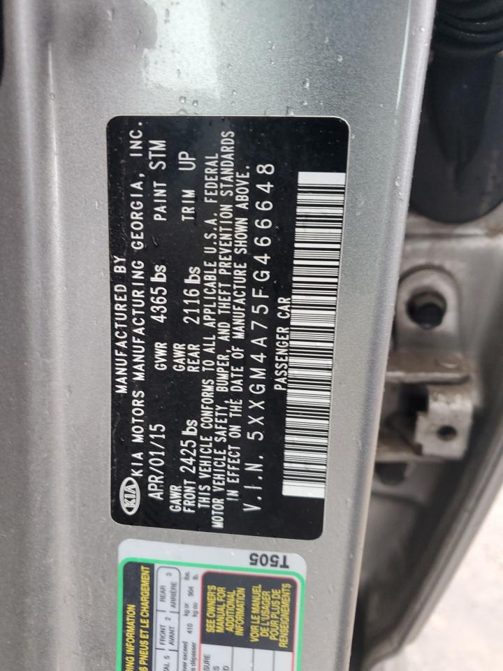 2015 KIA Optima VIN 5XXGM4A75FG466648 Copart auction photo, front end damage thumbnail 12