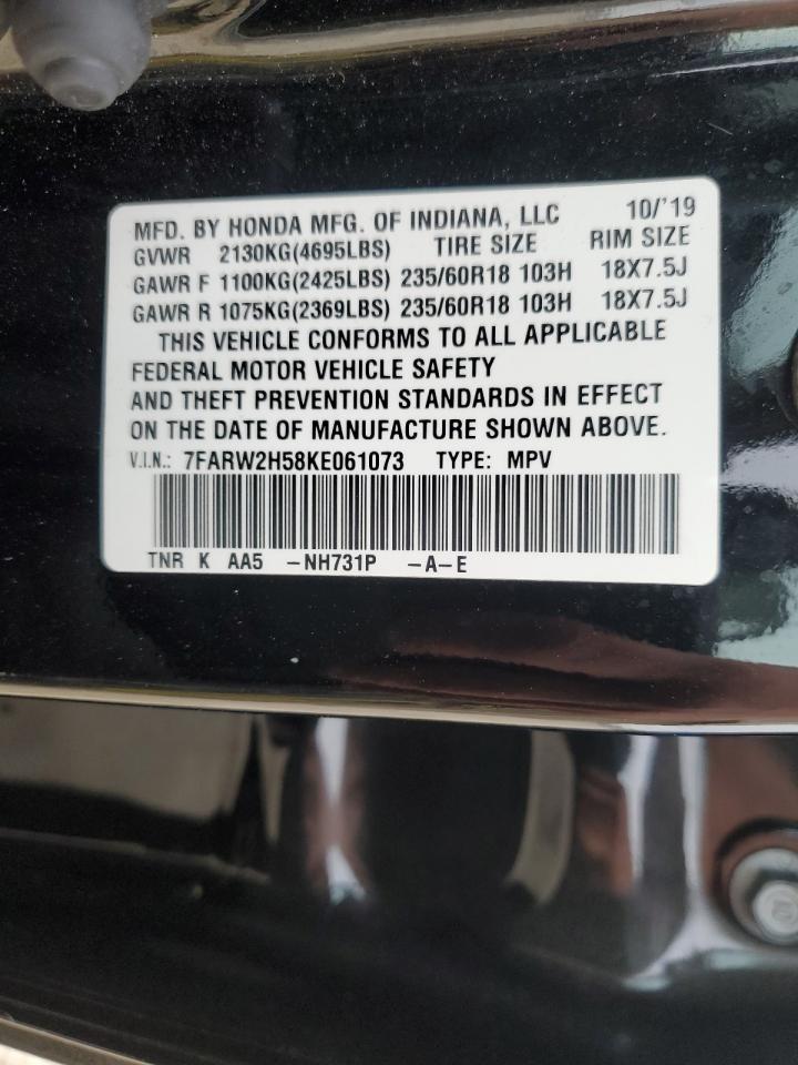 2019 Honda CR-V VIN 7FARW2H58KE061073 Copart auction photo, front end / undercarriage damage thumbnail 16