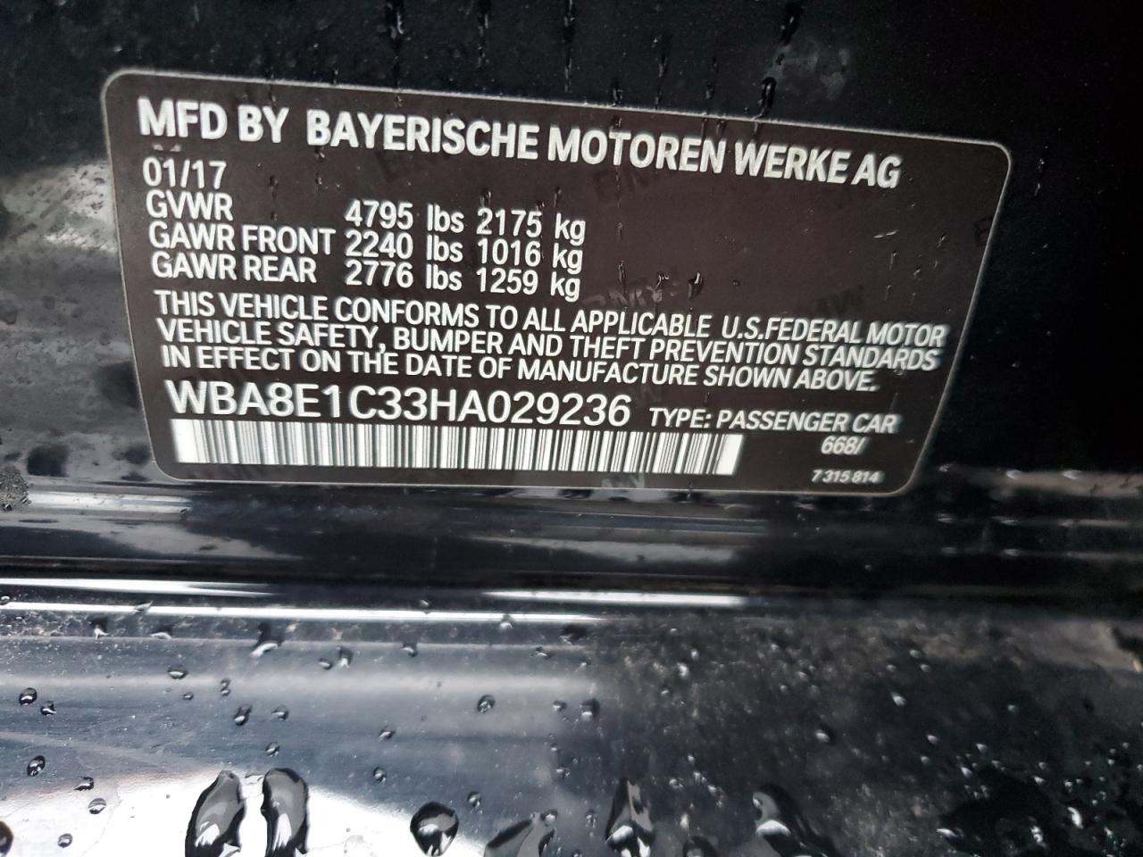 2017 BMW 3er VIN WBA8E1C33HA029236 Copart auction photo, normal wear damage thumbnail 12