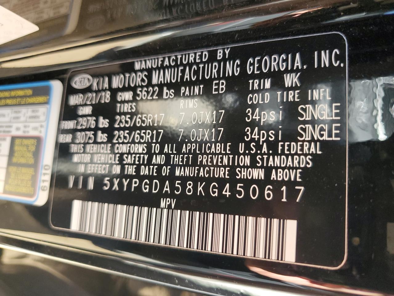2019 KIA Sorento VIN 5XYPGDA58KG450617 Copart auction photo, side / hail damage thumbnail 13