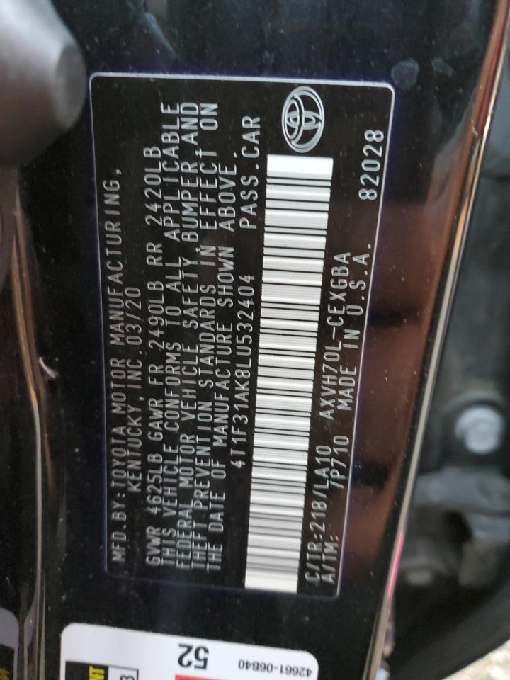 2020 Toyota Camry VIN 4T1F31AK8LU532404 Copart auction photo, all over damage thumbnail 15