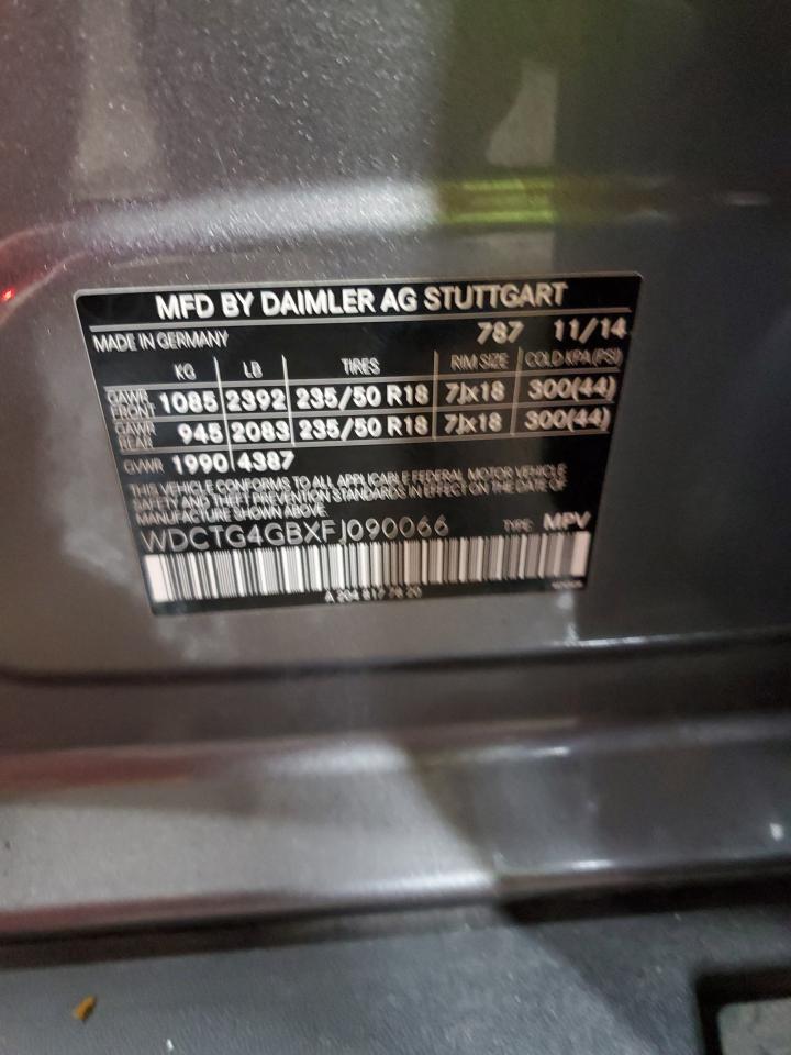 2015 Mercedes-Benz GLA-klasse VIN WDCTG4GBXFJ090066 Copart auction photo, front end damage thumbnail 13