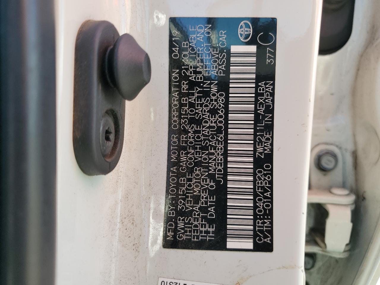 2020 Toyota Corolla VIN JTDEBRBE6LJ006980 Copart auction photo, front end damage thumbnail 15