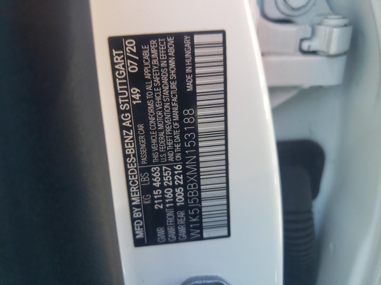 2021 Mercedes-Benz CLA-klasse VIN W1K5J5BBXMN153188 Copart auction photo, mechanical damage thumbnail 12