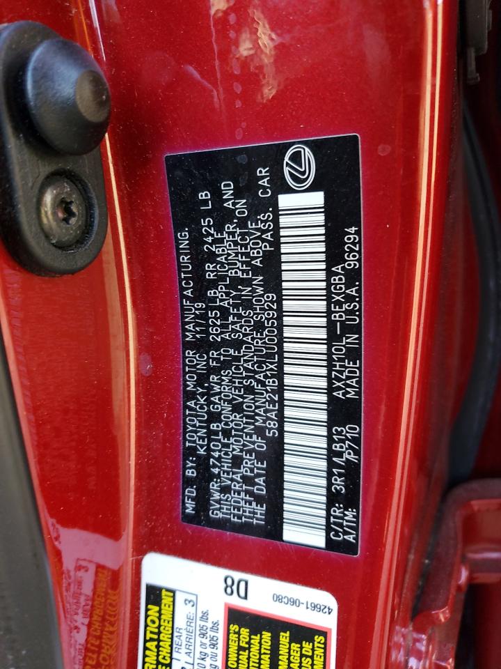 2020 Lexus ES VIN 58AE21B1XLU005929 Copart auction photo, front end / rear end damage thumbnail 15