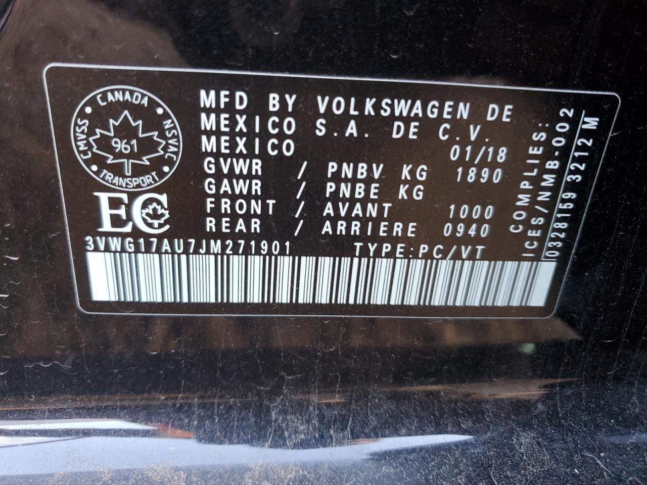 2018 Volkswagen Golf VIN 3VWG17AU7JM271901 Copart auction photo, all over / side damage thumbnail 12