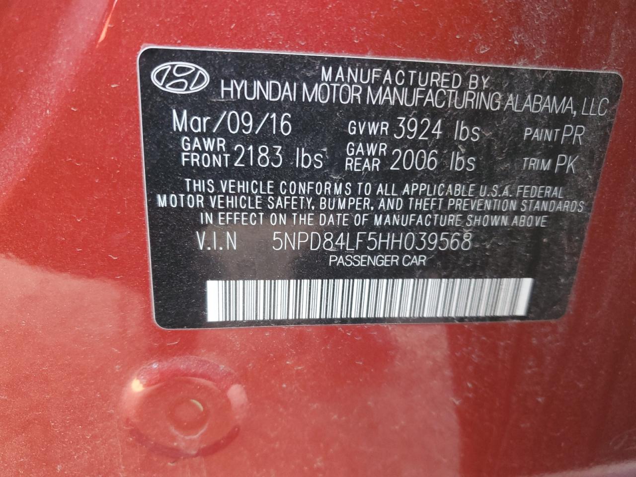 2017 Hyundai Elantra VIN 5NPD84LF5HH039568 Copart auction photo, mechanical / minor dent/scratches damage thumbnail 12