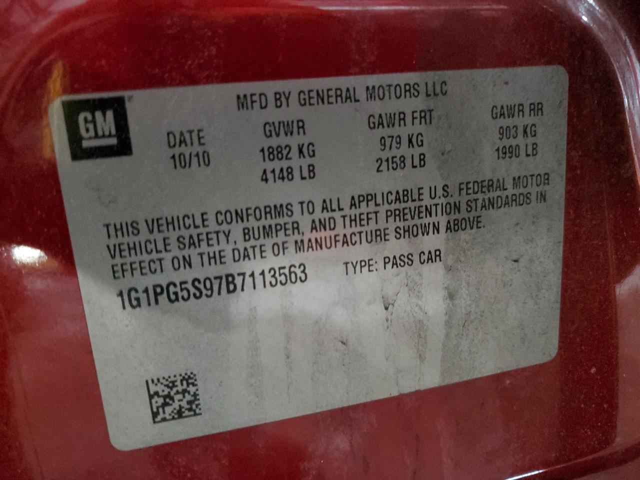 2011 Chevrolet Cruze VIN 1G1PG5S97B7113563 Copart auction photo, front end damage thumbnail 12