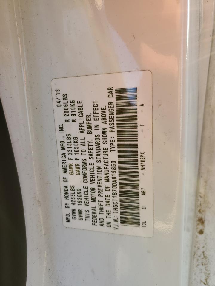 2013 Honda Accord VIN 1HGCT1B70DA019850 Copart auction photo, front end damage thumbnail 14