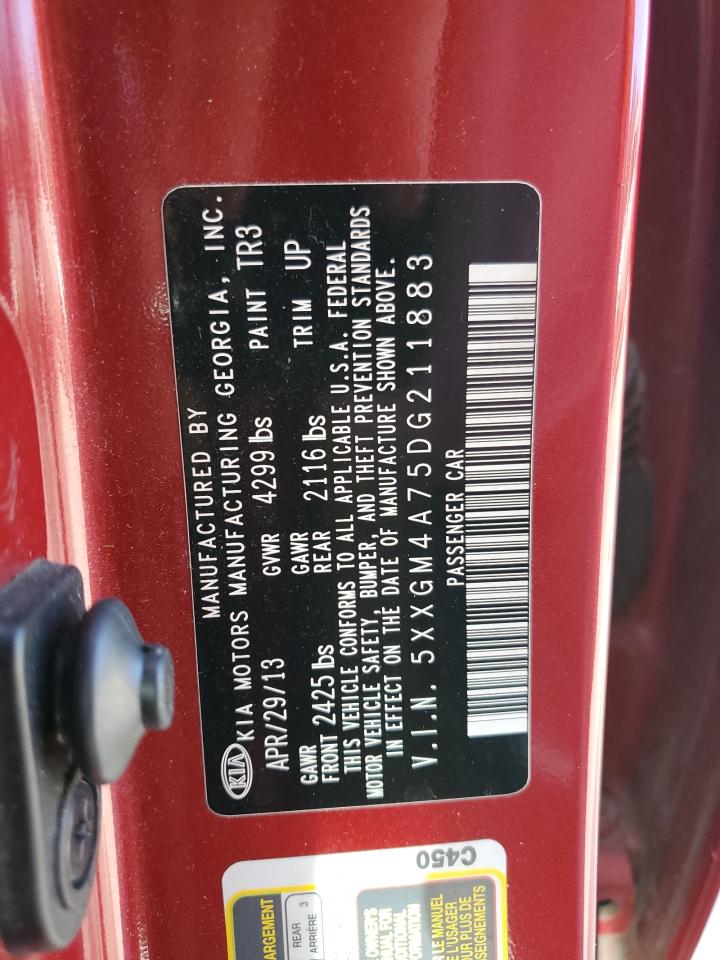 2013 KIA Optima VIN 5XXGM4A75DG211883 Copart auction photo, front end damage thumbnail 12
