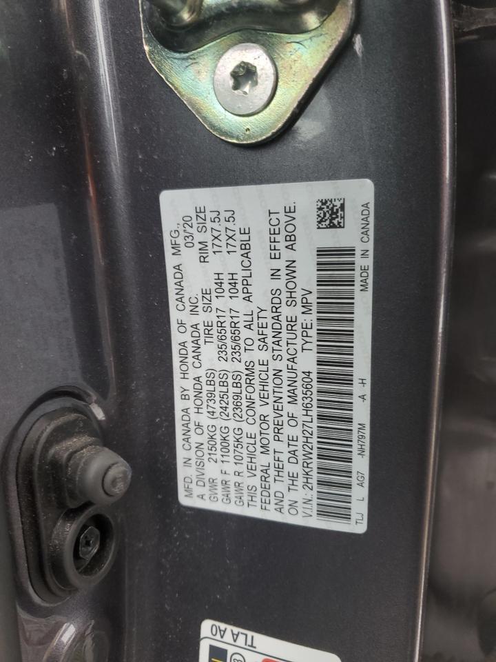2020 Honda CR-V VIN 2HKRW2H27LH635604 Copart auction photo, front end / side damage thumbnail 12