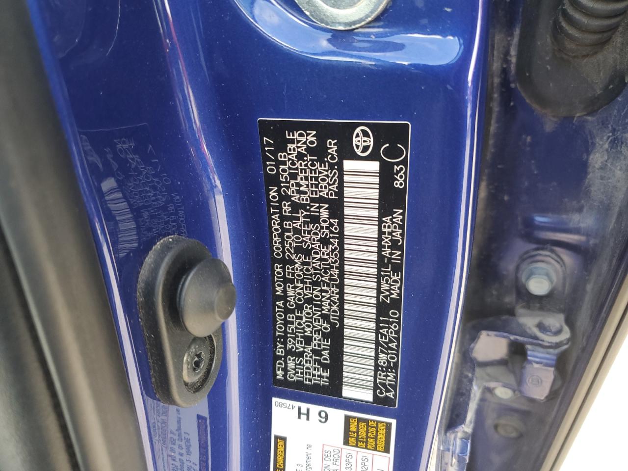 2017 Toyota Prius VIN JTDKARFU4H3534164 Copart auction photo, rear end damage thumbnail 13