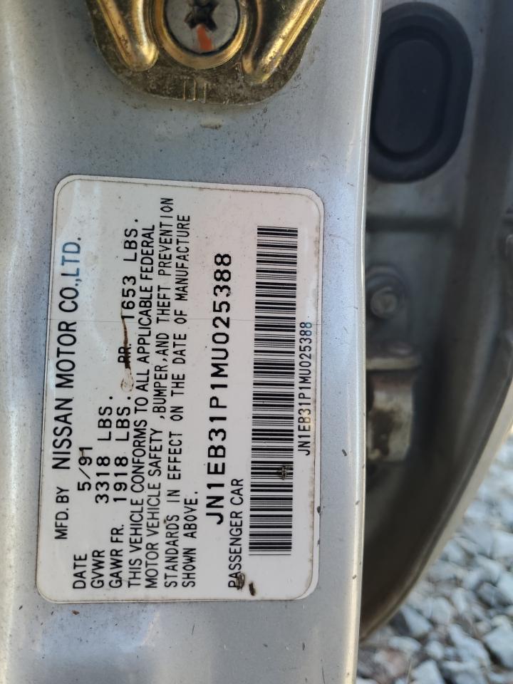 1991 Nissan Sentra VIN JN1EB31P1MU025388 Copart auction photo, all over damage thumbnail 12