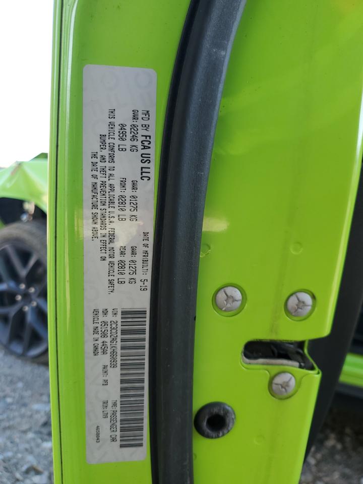 2019 Dodge Challenger VIN 2C3CDZAG1KH660939 Copart auction photo, front end damage thumbnail 12