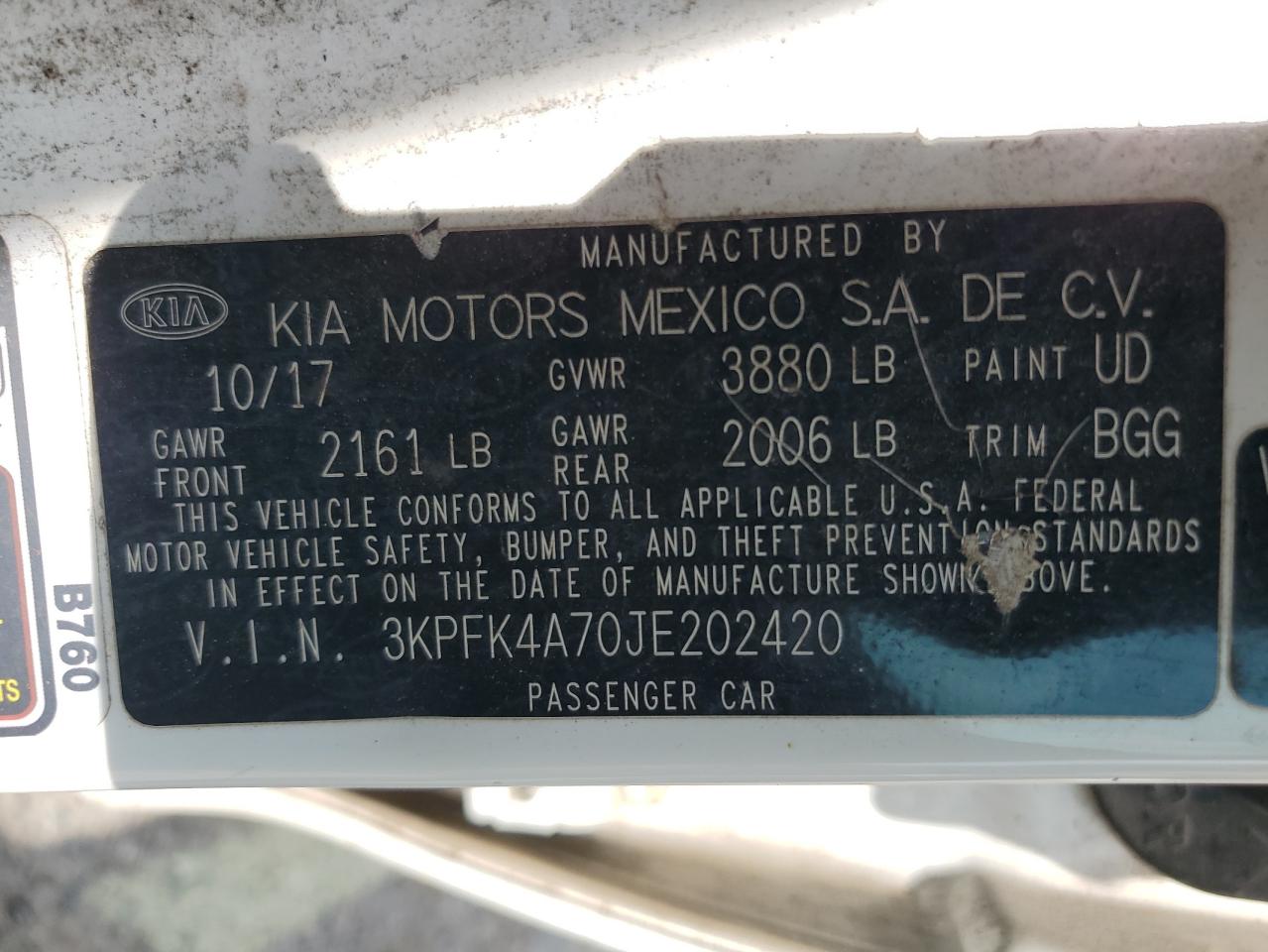 2018 KIA Forte VIN 3KPFK4A70JE202420 Copart auction photo, front end / minor dent/scratches damage thumbnail 12