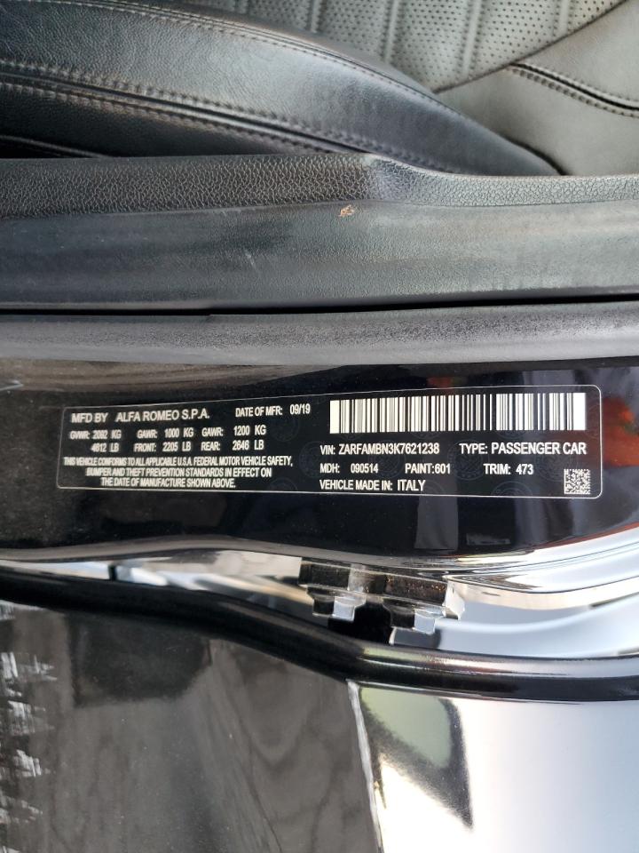 2019 Alfa Romeo Giulia VIN ZARFAMBN3K7621238 Copart auction photo, all over damage thumbnail 14