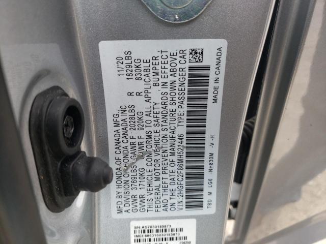 2021 Honda Civic VIN 2HGFC2F86MH521446 Copart auction photo, front end damage thumbnail 12