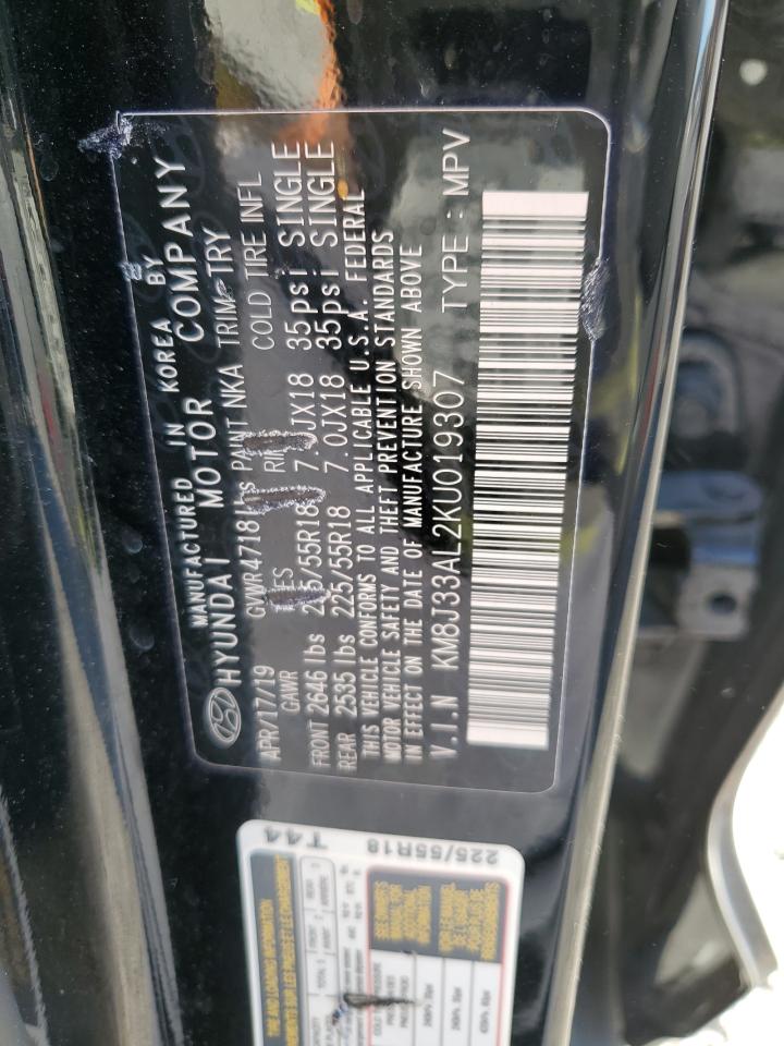 2019 Hyundai Tucson VIN KM8J33AL2KU019307 Copart auction photo, rear end damage thumbnail 14