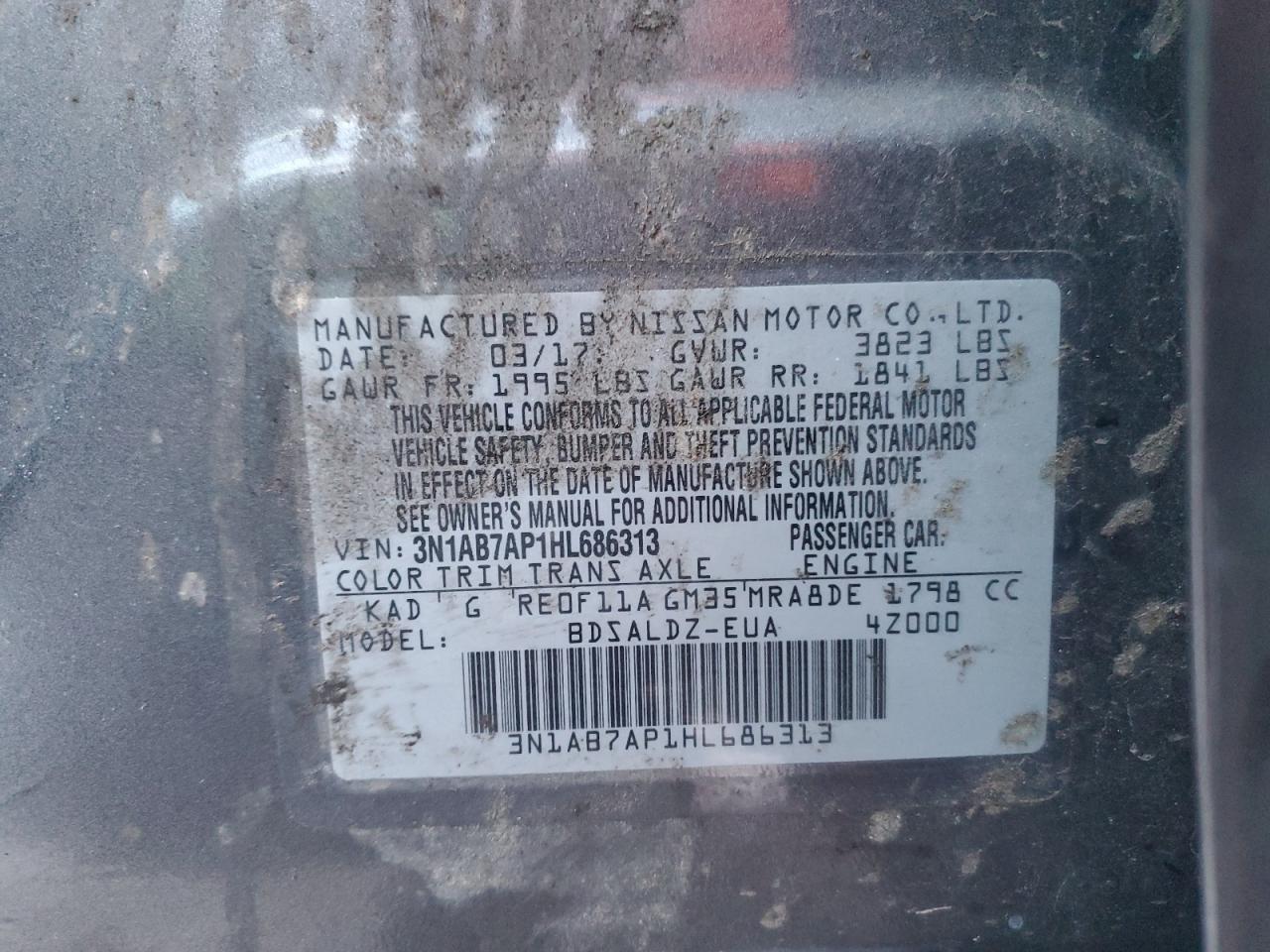 2017 Nissan Sentra VIN 3N1AB7AP1HL686313 Copart auction photo, front end / rear end damage thumbnail 14