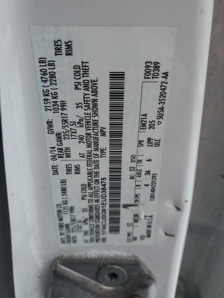 2014 Ford Escape VIN 1FMCU0G91EUD38475 Copart auction photo, rear end damage thumbnail 13